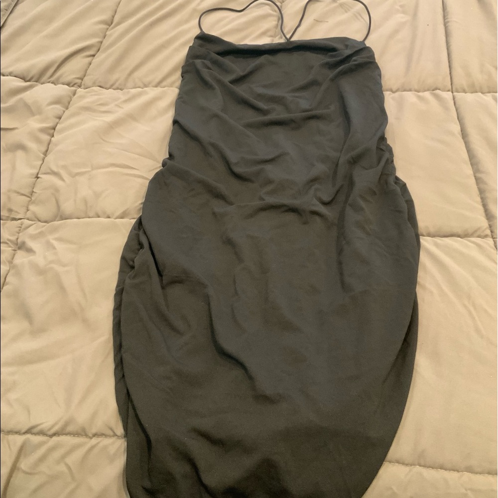 Woman’s black mini dress